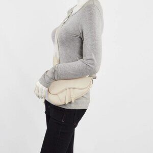 Christian Dior White Pebbled Leather Mini Saddle bag